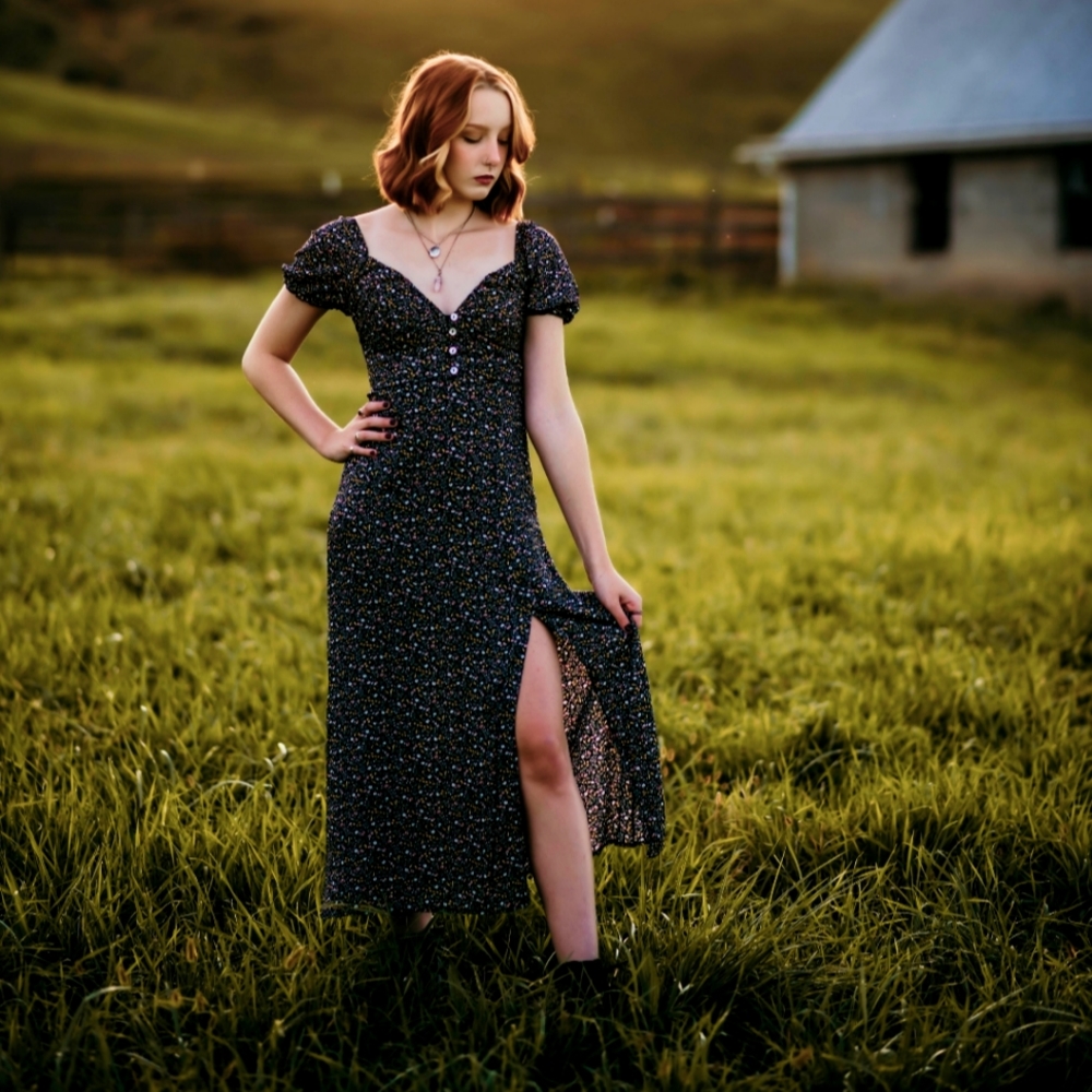 Urban Outfitters Black Floral Midi Dress